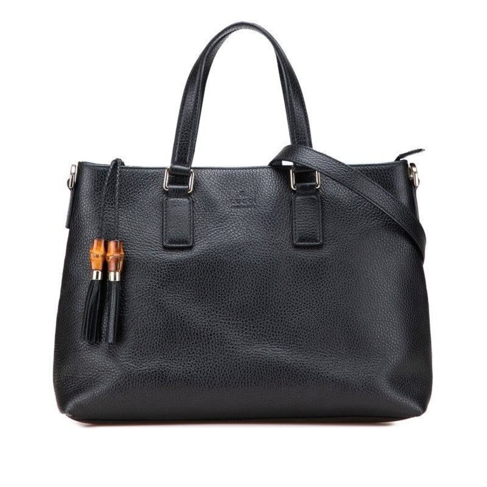 Gucci Bamboo Tassel Leather Handbag Black